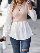 Load image into Gallery viewer, Contrast Round Neck Puff Sleeve Blouse