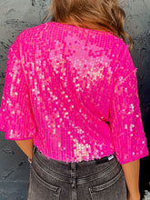 Load image into Gallery viewer, Sequin Round Neck Half Sleeve Blouse