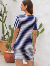 Load image into Gallery viewer, Cutout Striped Round Neck Short Sleeve Dress