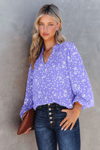 Load image into Gallery viewer, Double Take Printed Notched Neck Smocked Blouse