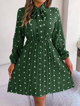 Load image into Gallery viewer, Polka Dot Tie Neck Pleated Dress