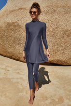 Load image into Gallery viewer, Slit Mock Neck Long Sleeve Top and Pants Swim Set