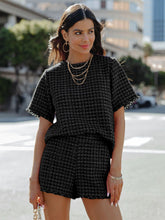 Load image into Gallery viewer, Raw Hem Round Neck Top and Shorts Set