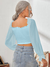 Load image into Gallery viewer, Mesh Sweetheart Neck Flounce Sleeve Top