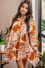 Load image into Gallery viewer, Printed Tiered Half Button Lantern Sleeve Mini Dress