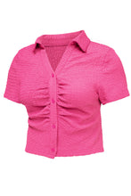 Load image into Gallery viewer, Ruched Button Up Short Sleeve Shirt