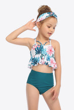Load image into Gallery viewer, Botanical Print Crisscross Ruffled Two-Piece Swim Set