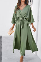 Load image into Gallery viewer, Slit Tied V-Neck Three-Quarter Sleeve Dress
