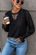 Load image into Gallery viewer, Lace Detail Smocked Flounce Sleeve Blouse
