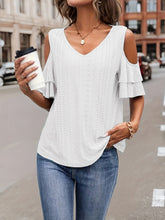 Load image into Gallery viewer, Eyelet V-Neck Cold Shoulder Blouse