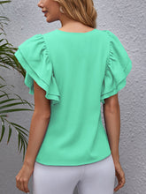 Load image into Gallery viewer, Round Neck Flounce Sleeve Blouse