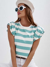 Load image into Gallery viewer, Full Size Striped Round Neck Cap Sleeve T-Shirt