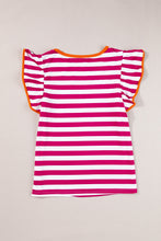 Load image into Gallery viewer, Ruffled Striped Round Neck Cap Sleeve Blouse