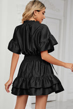Load image into Gallery viewer, Smocked Tie Neck Flounce Sleeve Dress