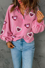 Load image into Gallery viewer, Heart Sequin Half Snap Mineral Wash Sweatshirt