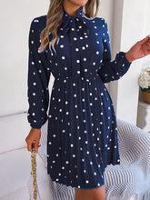 Load image into Gallery viewer, Polka Dot Tie Neck Pleated Dress