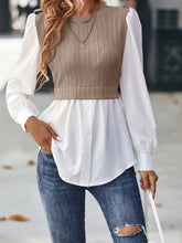 Load image into Gallery viewer, Contrast Round Neck Puff Sleeve Blouse