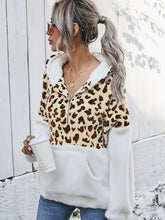 Load image into Gallery viewer, Leopard Half-Zip Dropped Shoulder Hoodie