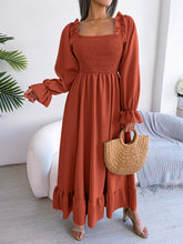 Load image into Gallery viewer, Smocked Square Neck Flounce Sleeve Dress