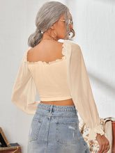 Load image into Gallery viewer, Mesh Sweetheart Neck Flounce Sleeve Top