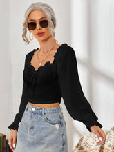Load image into Gallery viewer, Mesh Sweetheart Neck Flounce Sleeve Top