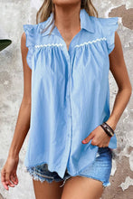 Load image into Gallery viewer, Ruffled Collared Neck Cap Sleeve Shirt