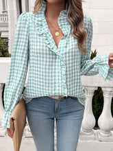 Load image into Gallery viewer, Frill Ruffled Plaid Long Sleeve Shirt