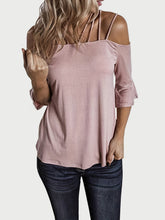 Load image into Gallery viewer, Full Size Cold Shoulder Three-Quarter Sleeve Blouse