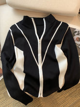 Load image into Gallery viewer, Contrast Zip Up Long Sleeve Cardigan