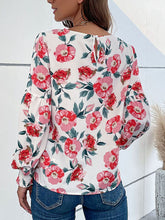 Load image into Gallery viewer, Floral Long Puff Sleeve Round Neck Blouse