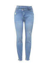 Load image into Gallery viewer, Distressed Raw Hem Jeans with Pockets
