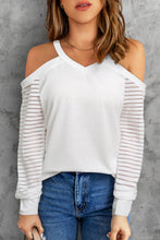 Load image into Gallery viewer, Cold-Shoulder Sheer Striped Sleeve Top