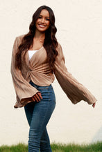Load image into Gallery viewer, Twisted Smocked Flare Sleeve Cropped Top