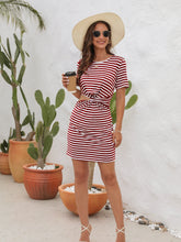 Load image into Gallery viewer, Cutout Striped Round Neck Short Sleeve Dress