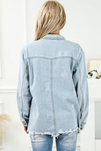 Load image into Gallery viewer, Distressed Button Up Frayed Hem Denim Jacket