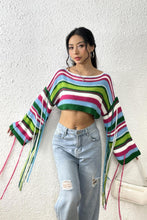 Load image into Gallery viewer, Fringe Striped Round Neck Knit Top