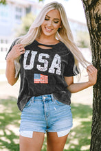 Load image into Gallery viewer, USA Cutout Round Neck Short Sleeve T-Shirt