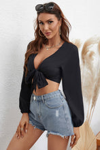 Load image into Gallery viewer, Plunge Cropped Tie Front Blouse
