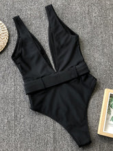 Load image into Gallery viewer, Plunge Wide Strap Sleeveless One-Piece Swimwear