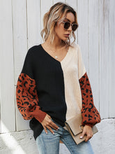 Load image into Gallery viewer, Woven Right Leopard Color Block V-Neck Tunic Pullover Sweater