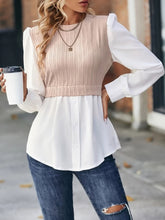 Load image into Gallery viewer, Contrast Round Neck Puff Sleeve Blouse