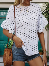 Load image into Gallery viewer, Slit Polka Dot Round Neck Half Sleeve Blouse