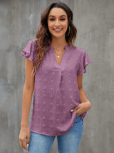 Load image into Gallery viewer, Swiss Dot Notched Cap Sleeve Blouse
