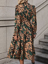 Load image into Gallery viewer, Leopard Notched Flounce Sleeve Midi Dress