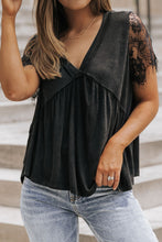 Load image into Gallery viewer, Lace Detail V-Neck Short Sleeve T-Shirt