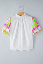 Load image into Gallery viewer, Sequin Flower Mock Neck Half Sleeve Blouse