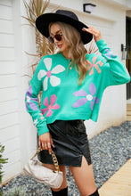 Load image into Gallery viewer, Flower Round Neck Drop Shoulder Sweater