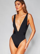 Load image into Gallery viewer, Plunge Wide Strap Sleeveless One-Piece Swimwear