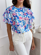 Load image into Gallery viewer, Floral Round Neck Flutter Sleeve Blouse