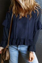 Load image into Gallery viewer, Swiss Dot Tie Neck Flounce Sleeve Blouse